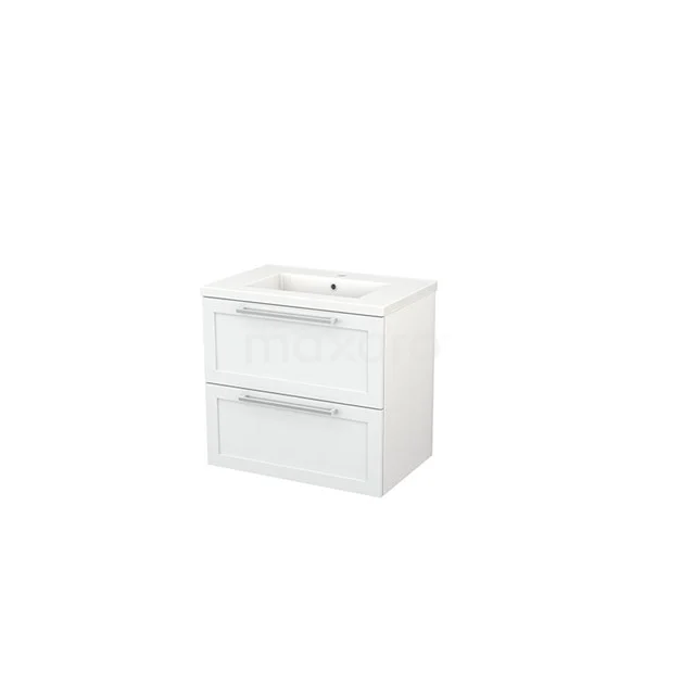 White bathroom unit with two drawers and integrated vanity units with basin, modern design, ideal for compact bathroom storage.