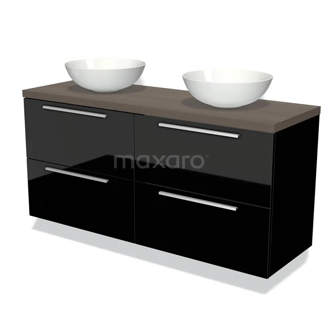Modulo Plato Vanity units for countertop basin | 140 cm High-gloss black Flat front Dark brown oak worktop 4 drawers BMK18-00752