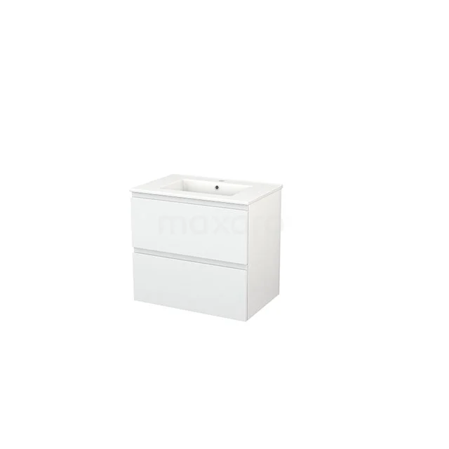 Modulo+ Waschtische | 70 cm Hochglanz Weiß Grifflos front Keramik 2 übereinanderliegende Schubladen BMP002525 Weiße Badmöbelset mit einem keramischen Waschbecken und zwei Soft-Close-Schubladen, ideal für eine moderne Badezimmer Einrichtung.