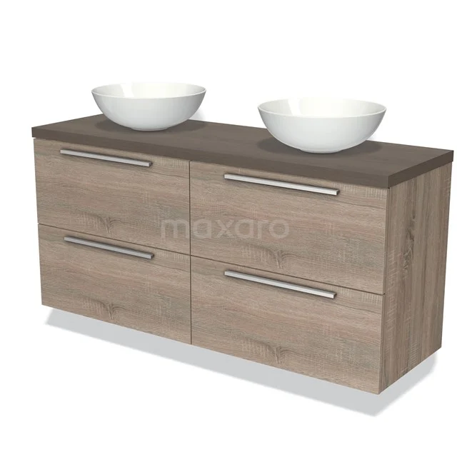 Modulo Plato Badkamermeubel voor waskom | 140 cm Eiken Vlak front Donkerbruin eiken blad 4 lades BMK18-00782