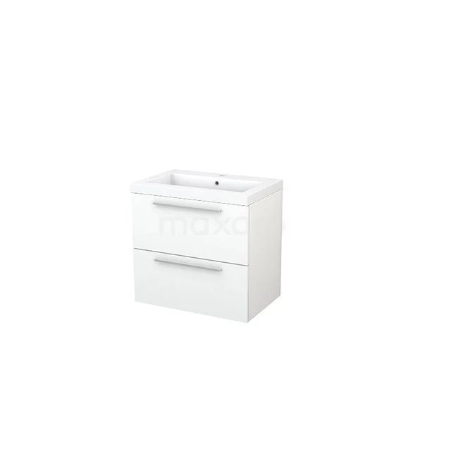 White bathroom unit with two drawers and integrated basin, sleek design made of high-gloss material for a modern bathroom style.