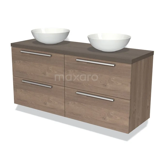 Modulo Plato Vanity units for countertop basin | 140 cm Mid brown oak Flat front Dark brown oak worktop 4 drawers BMK18-00860