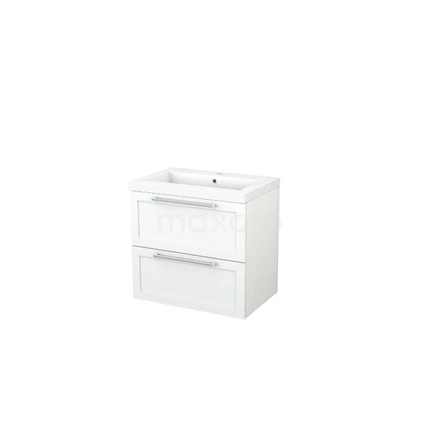 Modulo+ Bathroom furniture with sink | 70 cm Matte white Frame front Mineral marble 2 Stacked drawers BMP002546 White bathroom unit with two drawers and built-in vanity units with basin, modern design, perfect for compact bathrooms.