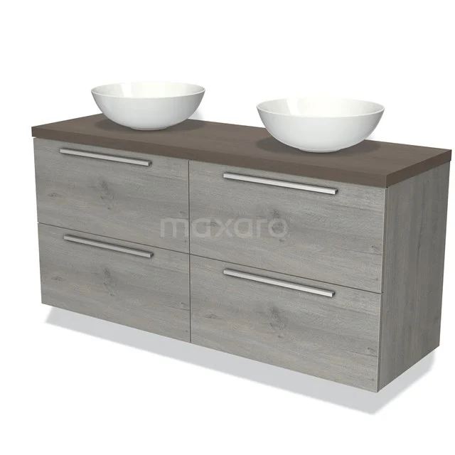 Modulo Plato Vanity units for countertop basin | 140 cm Grey oak Flat front Dark brown oak worktop 4 drawers BMK18-00914