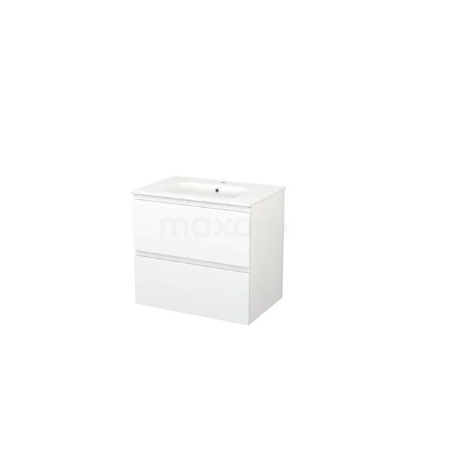 Modulo+ Waschtische | 70 cm Matt Weiß Grifflos front Keramik 2 übereinanderliegende Schubladen BMP002558 Weiße Badmöbelset mit zwei Schubladen und integriertem Waschbecken, elegantes Design, ideal für moderne Bäder.