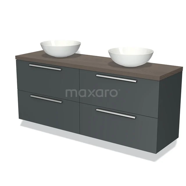 Modulo Plato Badkamermeubel voor waskom | 160 cm Donkergrijs Vlak front Donkerbruin eiken blad 4 lades BMK18-01027