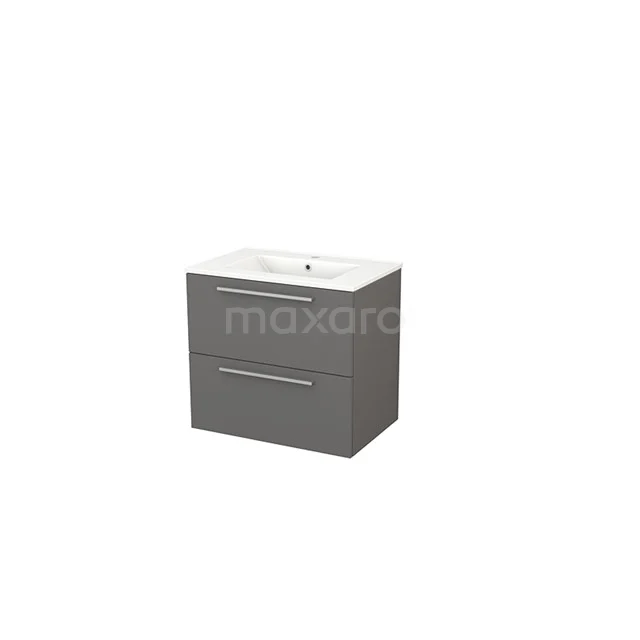 Grey bathroom furniture set with two drawers, sleek design and white ceramic basin. Perfect for modern bathrooms.