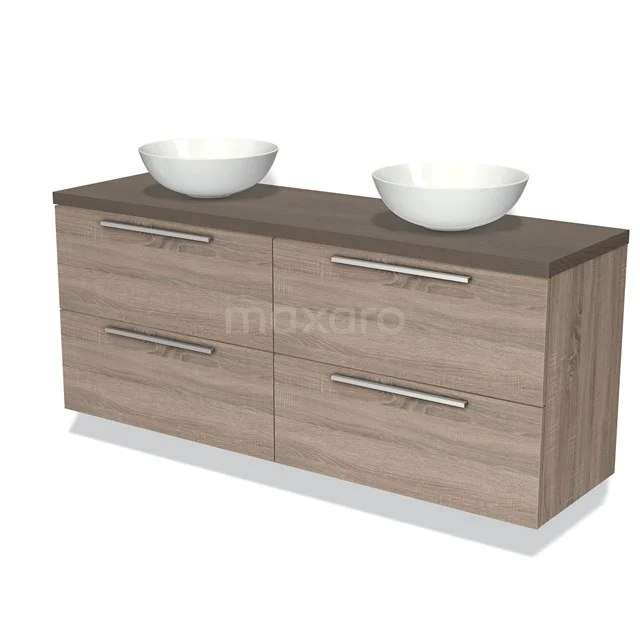 Modulo Plato Badkamermeubel voor waskom | 160 cm Eiken Vlak front Donkerbruin eiken blad 4 lades BMK18-01058