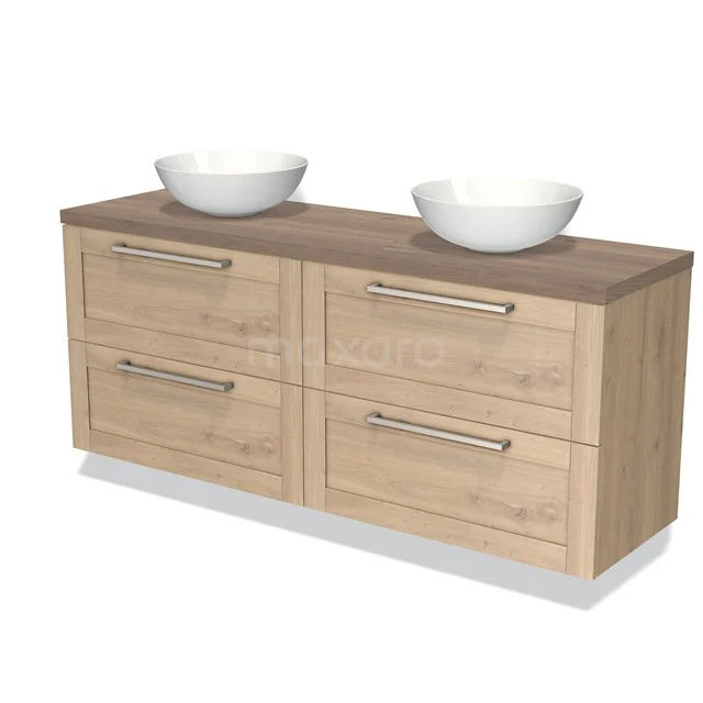 Wooden bathroom unit with double basin, four drawers and modern Stainless steel handles, perfect for a stylish bathroom space.