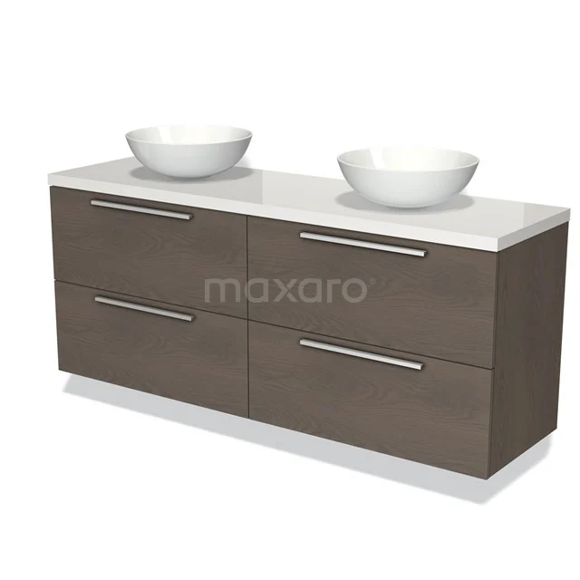 Dubbele wastafelmeubel met twee ronde waskommen, modern houtdesign, ideaal voor de stijlvolle badkamer.