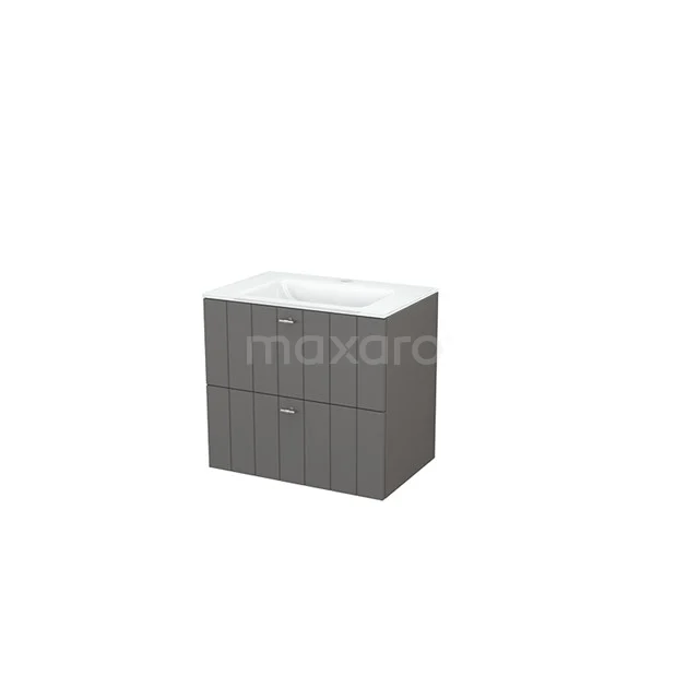 Modulo+ Vanity units with basin | 70 cm Basalt Slat front Glass 2 Stacked drawers BMP002568 Grey bathroom furniture set with two drawers, white basin and modern ribbed design, ideal for stylish bathroom interiors.