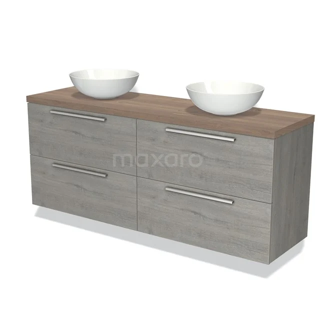 Wooden bathroom unit Grey with two vanity units with basins, modern double drawer cabinet, ideal for stylish and practical bathroom design.