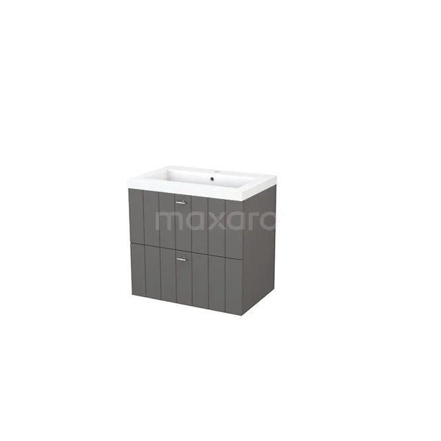 Modulo+ Waschtische | 70 cm Basalt Lamelle front Mineralguss 2 übereinanderliegende Schubladen BMP002570 Graue Badmöbelset mit zwei Schubladen und Waschbecken, modernes Design aus Holzfurnier, ideal für stilvolle Badezimmerlagerung.