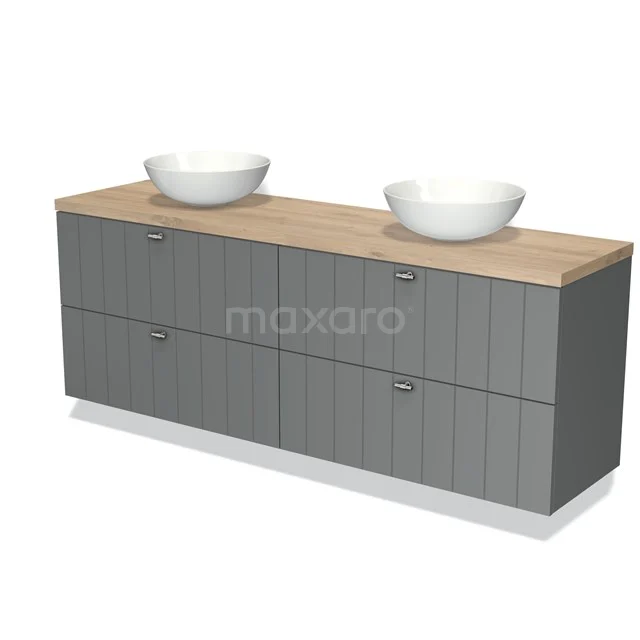 Modulo Plato Vanity units for countertop basin | 200 cm Mid grey Slat front Light brown oak worktop 4 drawers BMK18-01974