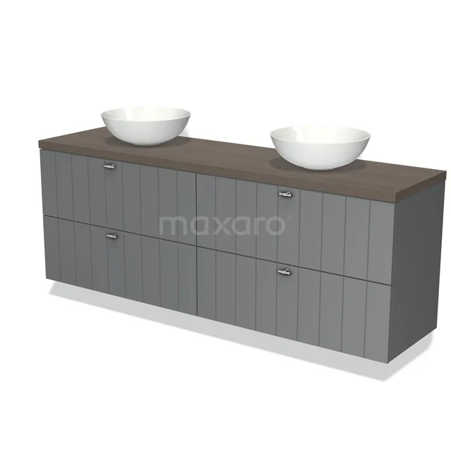 Modulo Plato Badkamermeubel voor waskom | 180 cm Middengrijs Lamel front Donkerbruin eiken blad 4 lades BMK18-01155