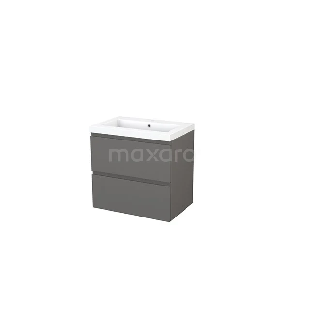 Modulo+ Bathroom furniture with sink | 70 cm Basalt Handle-less front Mineral marble 2 Stacked drawers BMP002586 Grey base cabinet with two drawers and a ceramic basin, perfect for a modern bathroom style.
