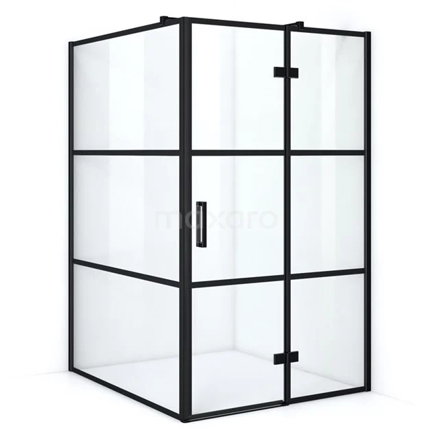 Black aluminium shower enclosure with clear glass, industrial design, ideal for a modern bathroom.