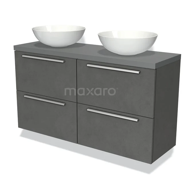 Modulo Plato Slim Vanity units for countertop basin | 120 cm Dark grey concrete Flat front Mid grey worktop 4 drawers BMK38-00090