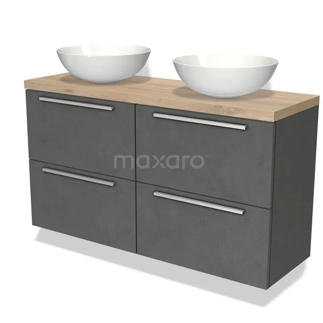 Modulo Plato Slim Vanity units for countertop basin | 120 cm Dark grey concrete Flat front Light brown oak worktop 4 drawers BMK38-00296