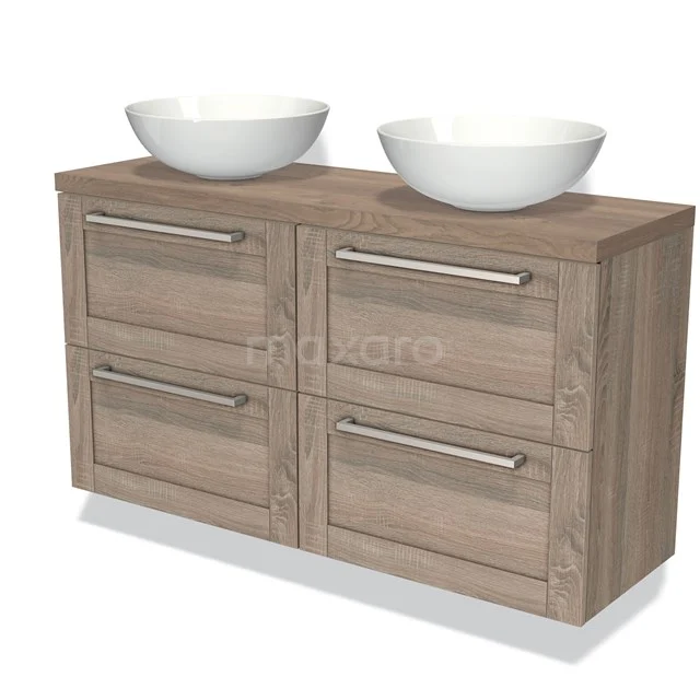 Modulo Plato Slim Vanity units for countertop basin | 120 cm Oak Frame front Mid brown oak worktop 4 drawers BMK38-00316