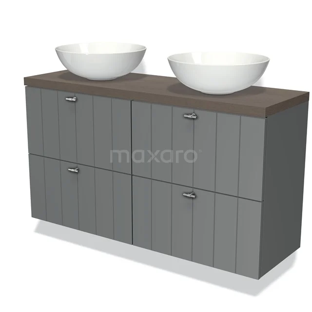 Modulo Plato Slim Badkamermeubel voor waskom | 120 cm Middengrijs Lamel front Donkerbruin eiken blad 4 lades BMK38-00331