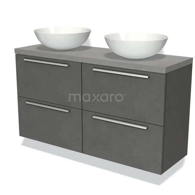 Modulo Plato Slim Vanity units for countertop basin | 120 cm Dark grey concrete Flat front Light grey concrete worktop 4 drawers BMK38-00417