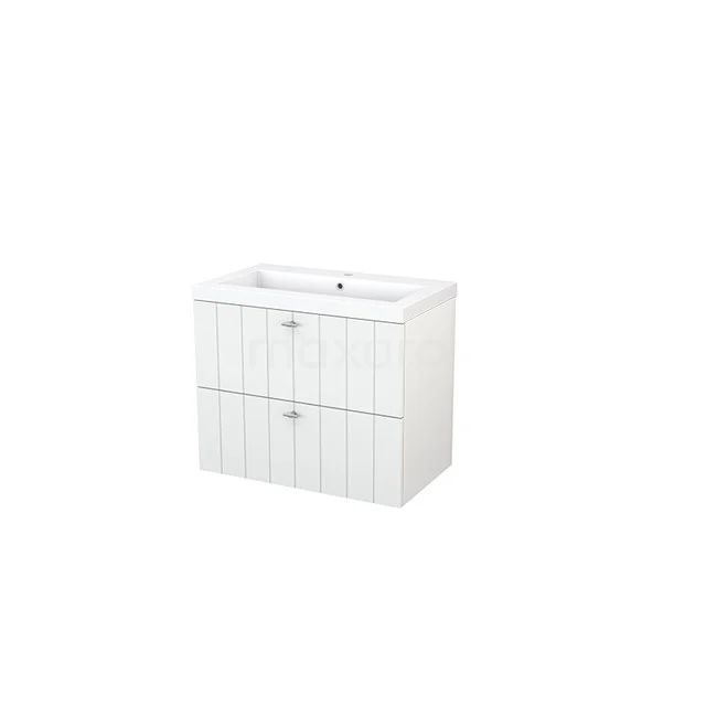 Modulo+ Bathroom furniture with sink | 80 cm High-gloss white Slat front Mineral marble 2 Stacked drawers BMP002685 White Bathroom unit with ribbed pattern, double drawers and vanity units with basin; modern design for a stylish bathroom.