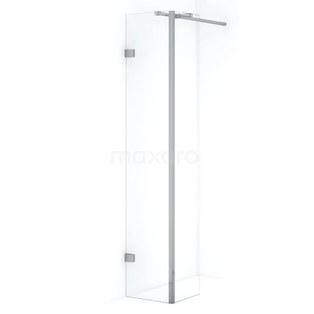 Diamond Walk-in shower | 40 cm Chrome Clear glass Fixed wall with side panel IDC0403320C Glass shower screen with hinged door, transparent with silver profiles, ideal for a modern bathroom.