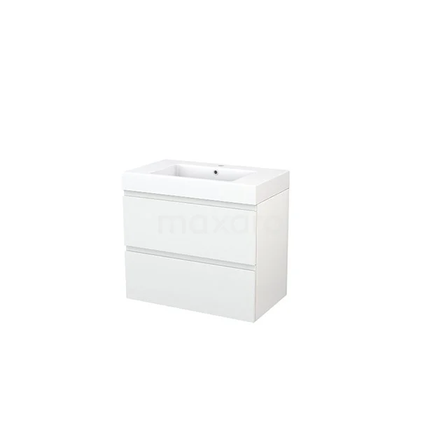 Modulo+ Bathroom furniture with sink | 80 cm High-gloss white Handle-less front Mineral marble 2 Stacked drawers BMP002708 White bathroom unit with ceramic vanity units with basin, modern look, two drawers for practical storage space.