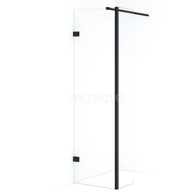 Diamond Walk-in shower | 50 cm Matte black Clear glass Fixed wall with side panel IDC0503120MB Glass shower screen with matte black profiles, sleek design, ideal for modern bathrooms.