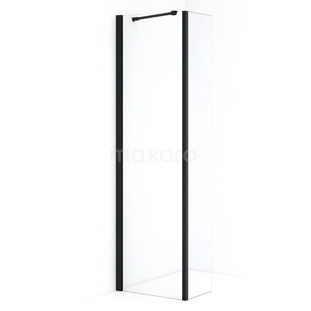 Diamond Walk-in shower | 50 cm Matte black Clear glass Fixed wall with side panel IDC0503210MB Black walk-in shower with matte black profiles and clear glass, perfect for a sleek and modern bathroom style.