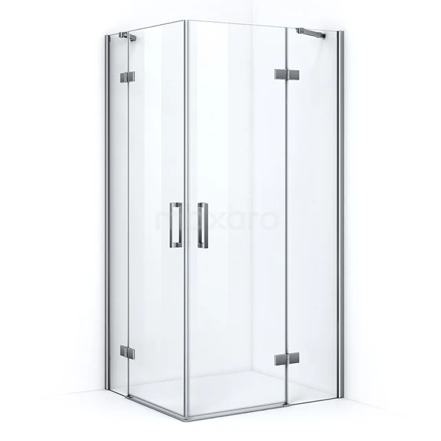 Eck-Duschkabine mit Klarglas, Aluminiumprofile, doppelte Türen, ideal für ein modernes Badezimmer.