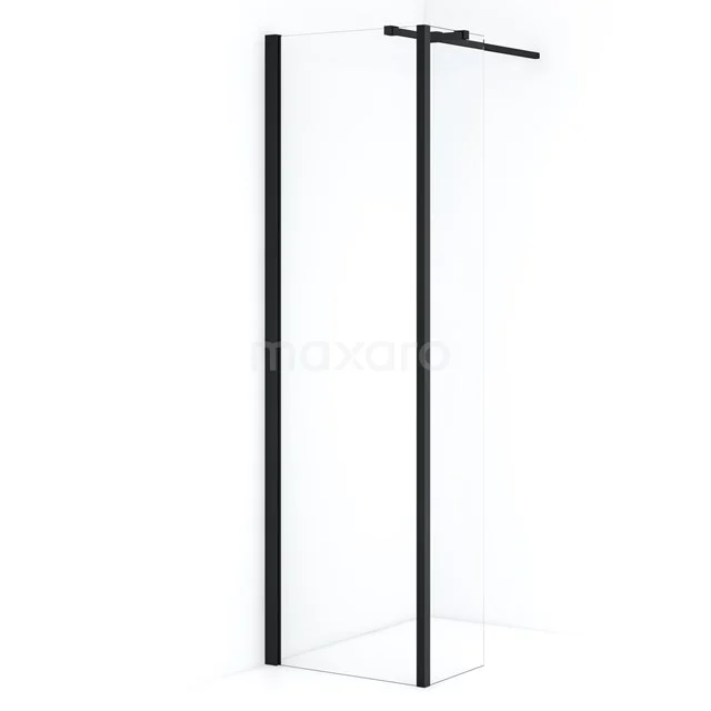 Diamond Inloopdouche | 50 cm Mat zwart Helder glas Vaste wand met zijwand IDC0503310MBN