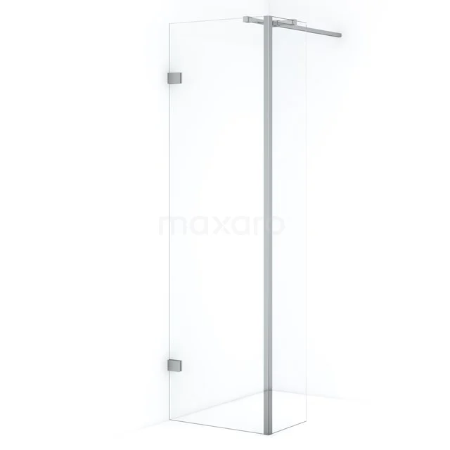 Clear glass shower screen with chrome profiles, free-standing design, ideal for a modern bathroom style.