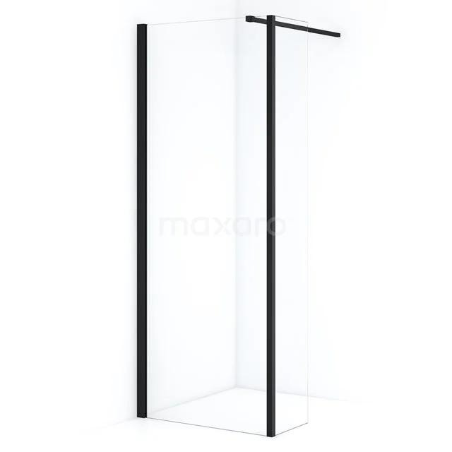 Diamond Walk-in shower | 70 cm Matte black Clear glass Fixed wall with side panel IDC0703110MB Modern walk-in shower with matte black profiles, glass screen and stabilising bar; stylish bathroom solution.