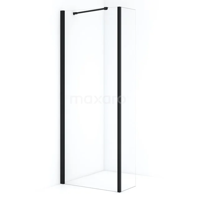 Shower screen black with clear glass, frameless design, suitable for modern bathrooms, sturdy aluminium profile.