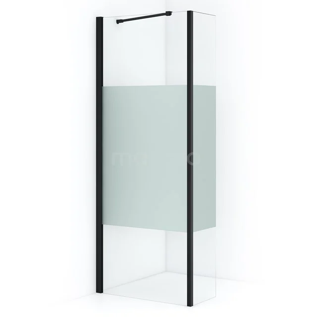 Diamond begehbare Dusche | 80 cm Matt Schwarz Feste Wand mit Seitenwand IDC0803213MBN Duschwand mit schwarzen Profilen, Mattglas-Einsatz und klarem Design, ideal für eine moderne Badezimmer Einrichtung.