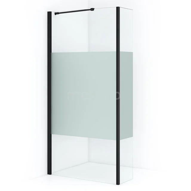 Modern shower screen with black frame, frosted glass and clear glass. Perfect addition to a stylish bathroom.