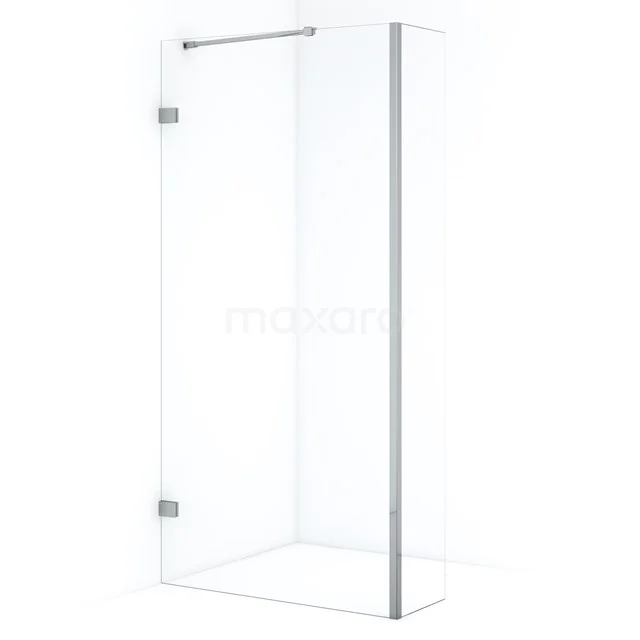 Shower screen clear glass with chrome profiles, modern design, ideal for a minimalist bathroom.