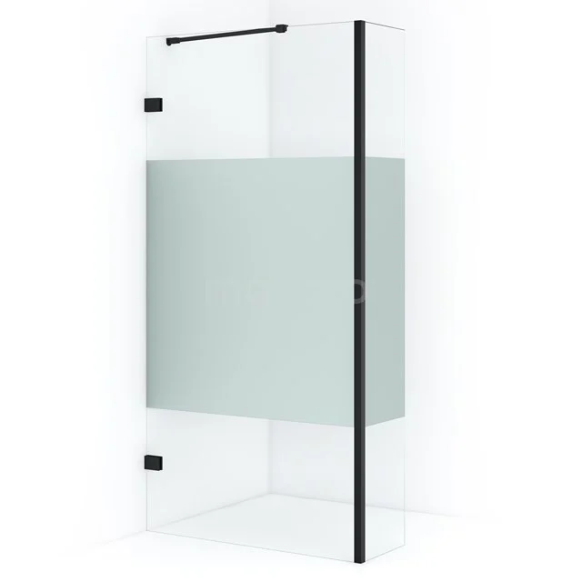 Duschwand mit Schwarz Rahmen und mattem Glas Paneel, modernes Design, perfekt für stilvolle Badezimmergestaltung.