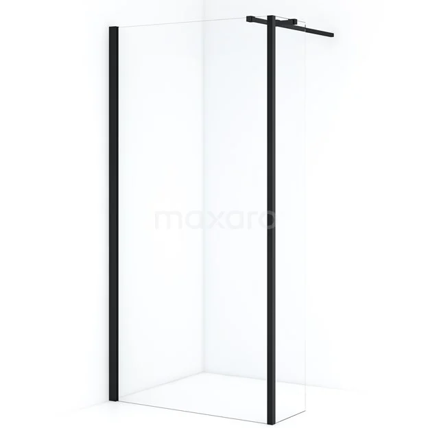 Diamond Walk-in shower | 100 cm Matte black Clear glass Fixed wall with side panel IDC1003310MB Minimalist shower screen with black profiles, clear glass and corner design; perfect addition to a stylish bathroom.