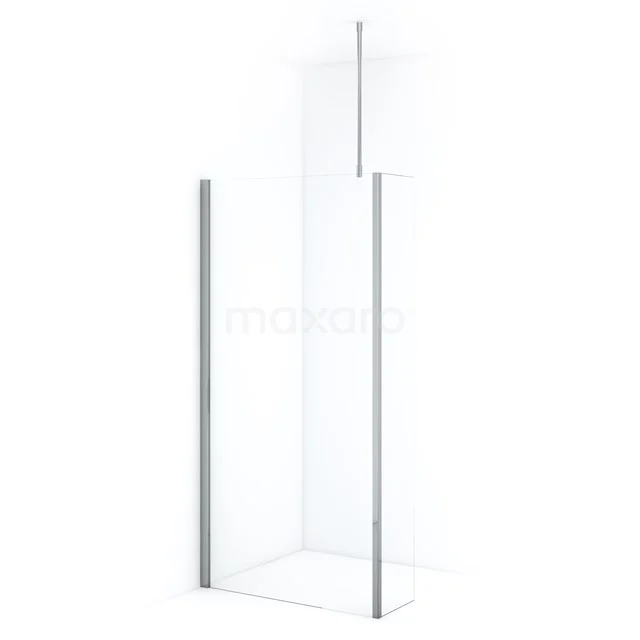 Glass shower screen with chrome profiles, sleek design, transparent glass; perfect addition to a modern bathroom.