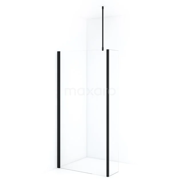 Diamond Walk-in shower | 100 cm Matte black Clear glass Fixed wall with side panel IDC1003710MB Black shower screen with minimalist frame, clear glass and modern bathroom style, ideal for a sleek walk-in shower.