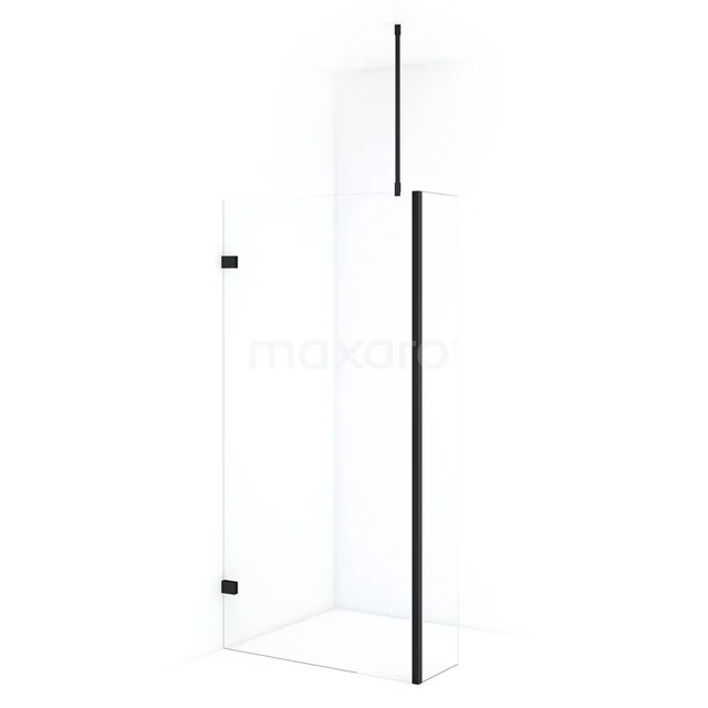 Diamond Walk-in shower | 100 cm Matte black Clear glass Fixed wall with side panel IDC1003720MBN