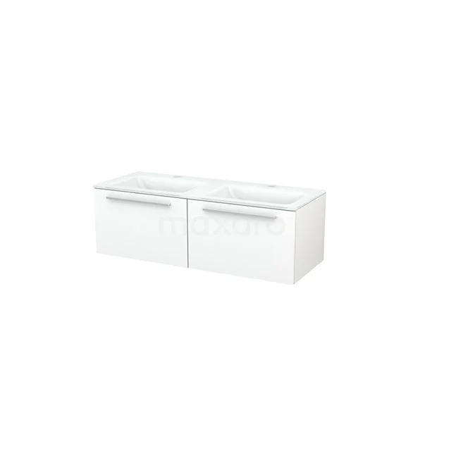 White double basin base cabinet, modern design with two drawers, ideal for bathroom organisation.