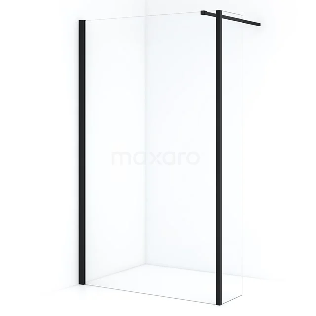 Shower screen with black frame, corner unit and clear glass; modern bathroom design for a stylish shower experience.