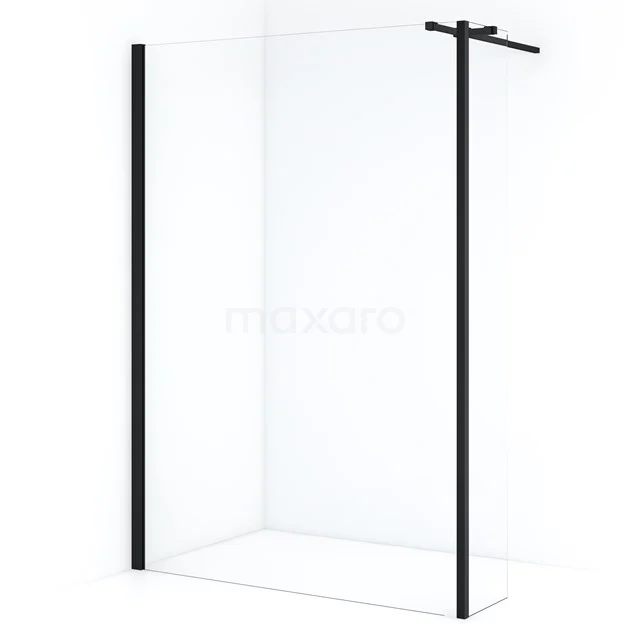 Diamond Walk-in shower | 140 cm Matte black Clear glass Fixed wall with side panel IDC1403310MB Sleek black shower screen with clear glass, modern bathroom style, minimalist design from the Luxe-Line series.