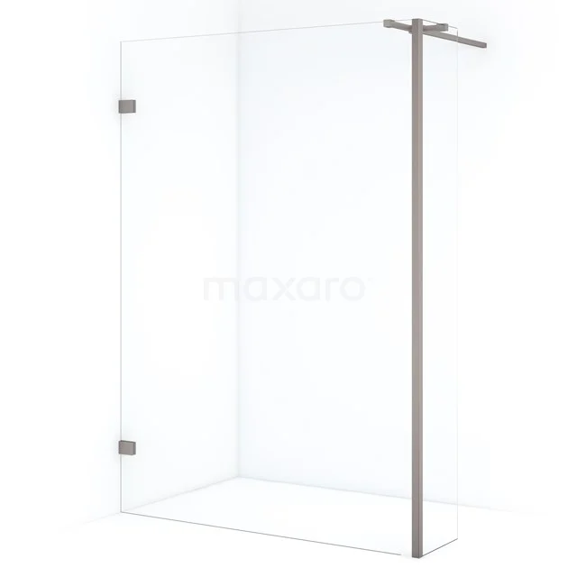 Diamond begehbare Dusche | 140 cm Edelstahl Feste Wand mit Seitenwand IDC1403320BRN Klare Glas-Duschwand mit mattem silbernen Profil und Drehtür, ideal für eine moderne Badezimmergestaltung.