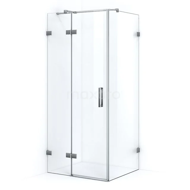 Glasene Duschkabine mit Eckeinstieg, transparentem Design und silberfarbener Ausführung, ideal für ein modernes Badezimmer.