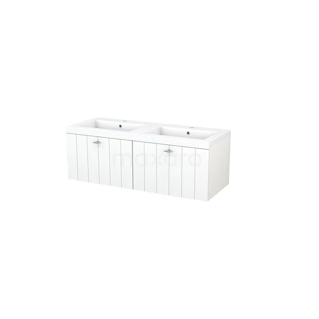 Double basin in white with integrated storage space, modern design and clean lines, perfect for bathroom organisation.